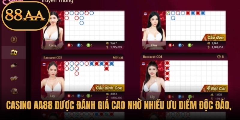 Casino AA88 được đánh giá cao nhờ nhiều ưu điểm độc đáo, nổi bật